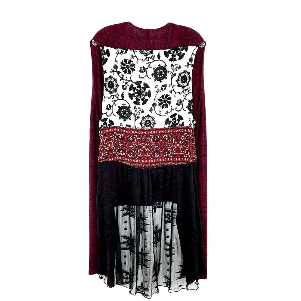 John Mark Cardigan Women L Multi-Color Patchwork Floral Draped Tunic Hippie BOHO